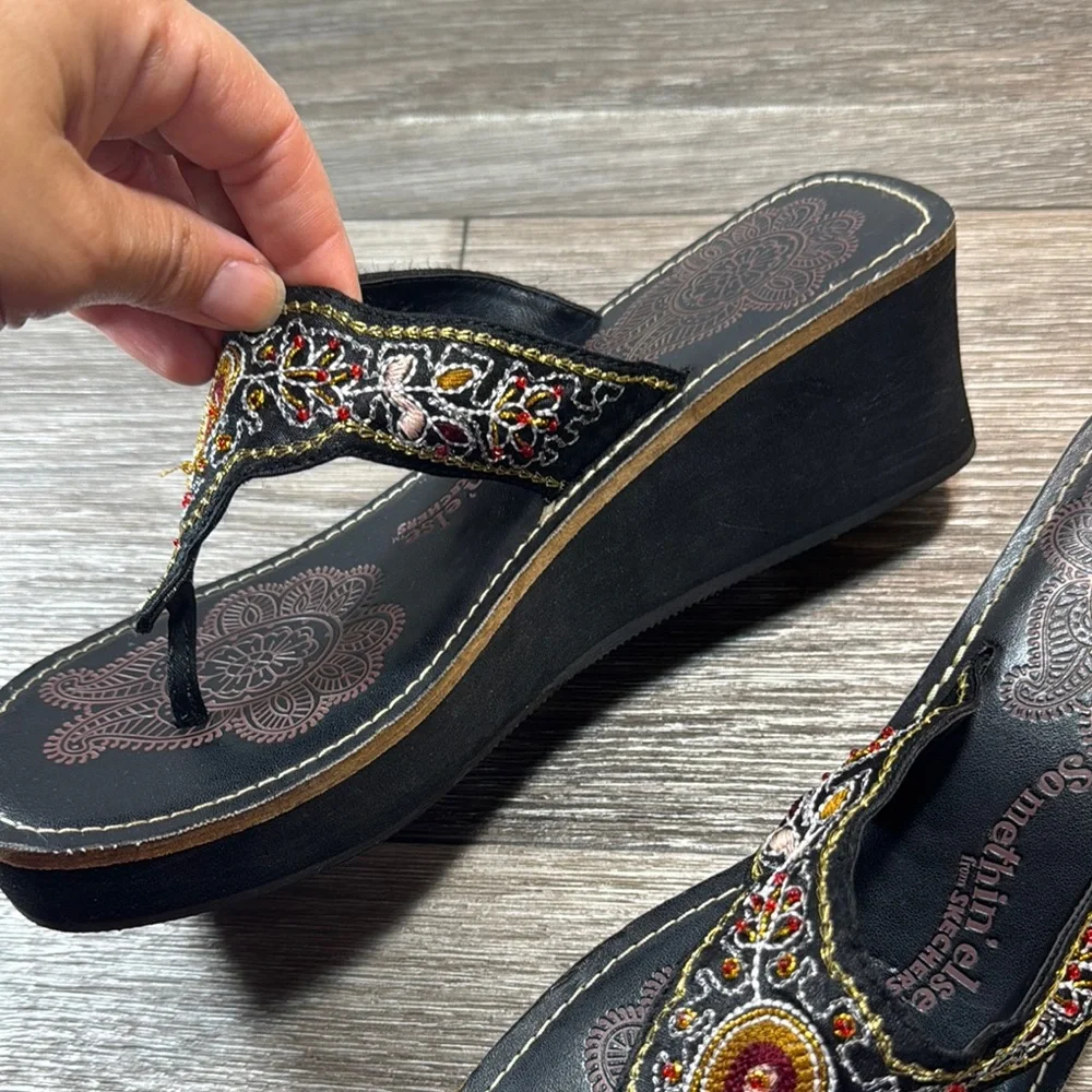 Vintage somethin else from Skechers black leather Sandals (b144)
